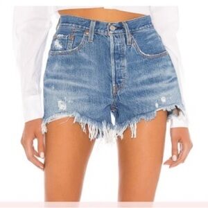 Levi's 501 Blue Denim Frayed Shorts